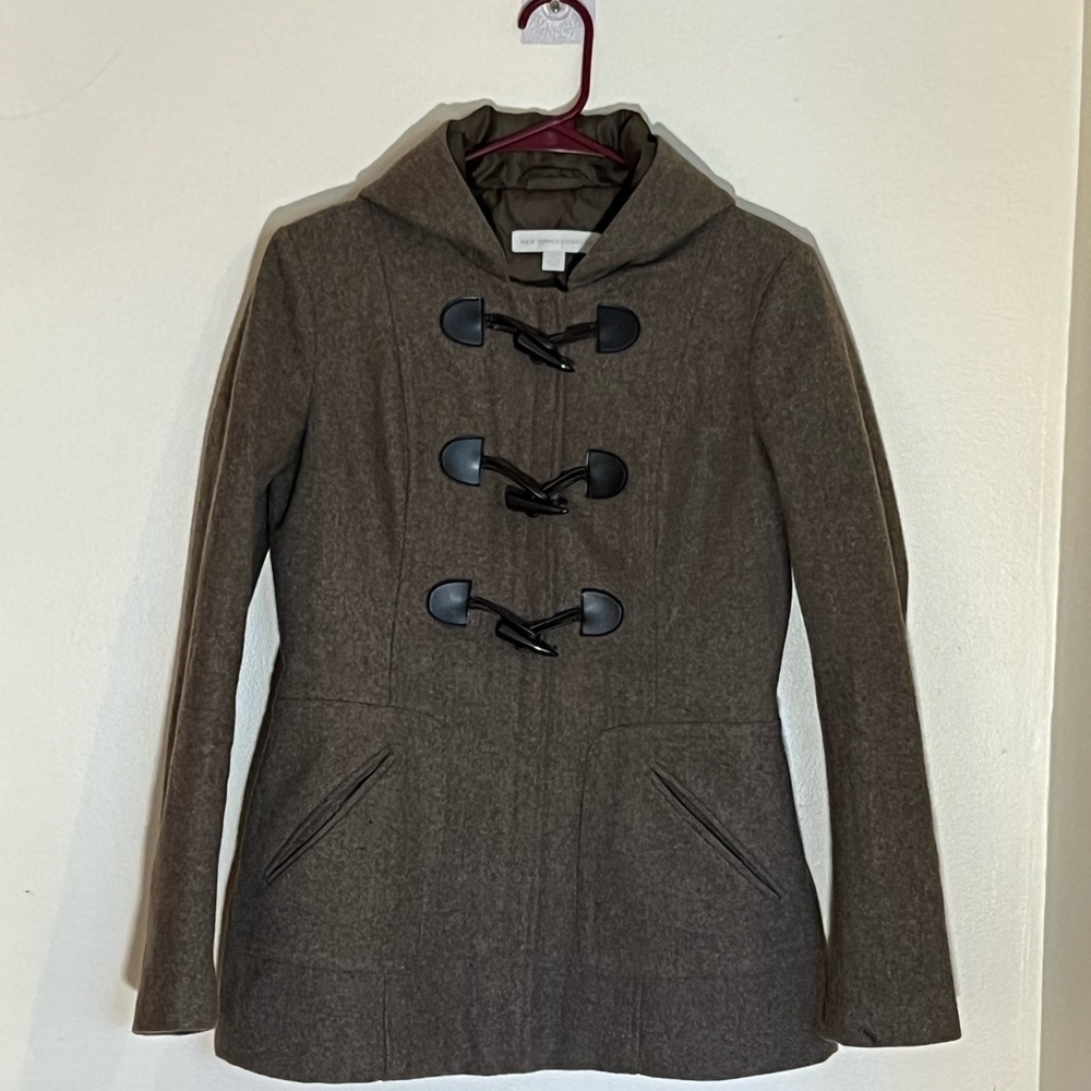 New York & Company Brown Pea Coat with Toggle Closures